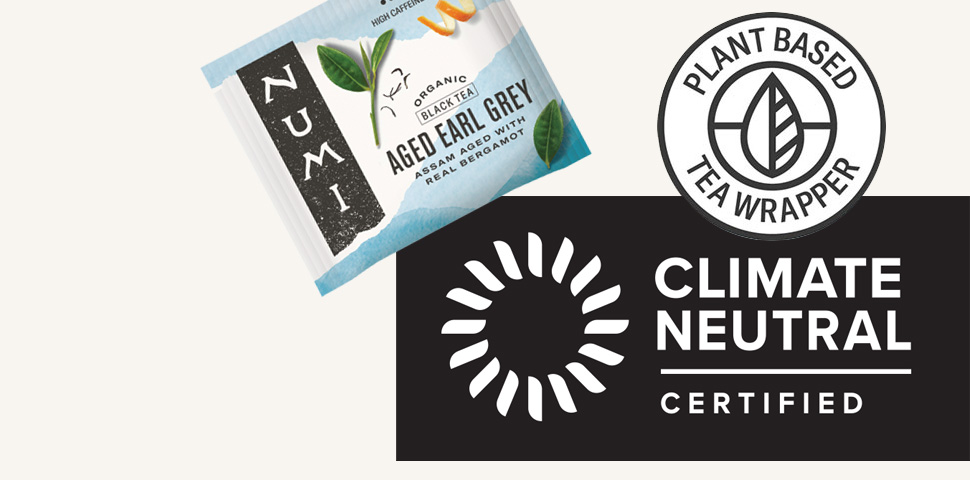 Our plant based tea wrapper with our climate neutral certification logo